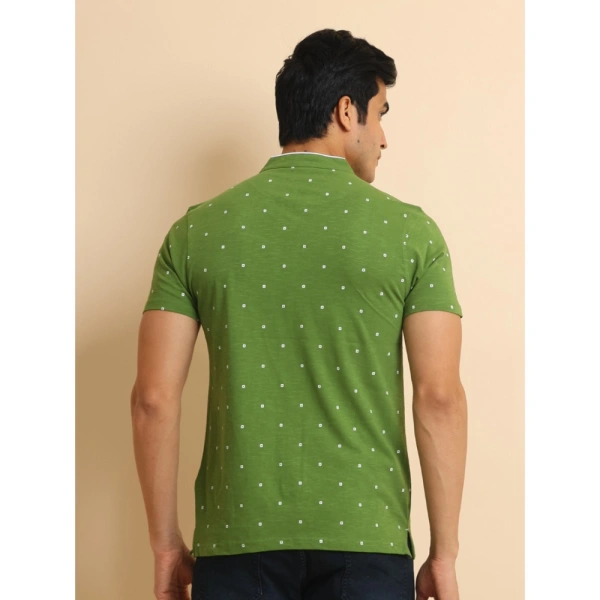 Men's Casual Cotton Printed Mandarin Collar Half Sleeve T-Shirt (Green) - M