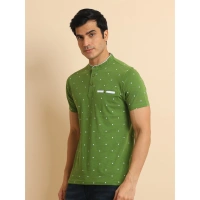 Men's Casual Cotton Printed Mandarin Collar Half Sleeve T-Shirt (Green) - M