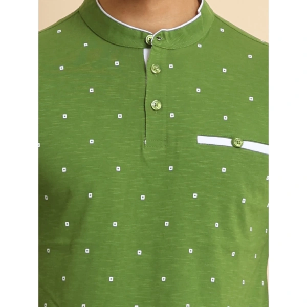 Men's Casual Cotton Printed Mandarin Collar Half Sleeve T-Shirt (Green) - M