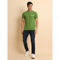 Men's Casual Cotton Printed Mandarin Collar Half Sleeve T-Shirt (Green) - M