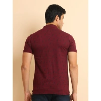 Men's Casual Cotton Printed Mandarin Collar Half Sleeve T-Shirt (Plum) - S