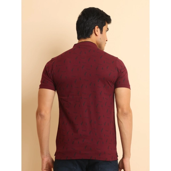 Men's Casual Cotton Printed Mandarin Collar Half Sleeve T-Shirt (Plum) - S