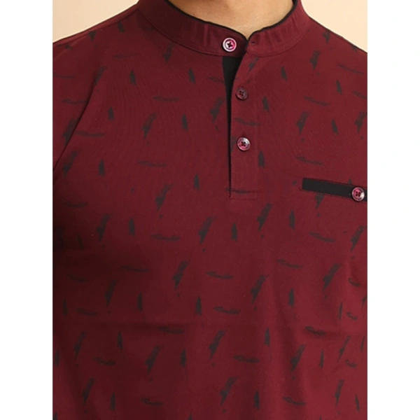 Men's Casual Cotton Printed Mandarin Collar Half Sleeve T-Shirt (Plum) - S