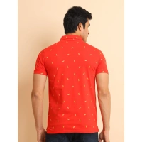 Men's Casual Cotton Printed Polo Neck Half Sleeve T-Shirt (Red) - 2XL
