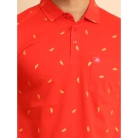 Men's Casual Cotton Printed Polo Neck Half Sleeve T-Shirt (Red) - 2XL