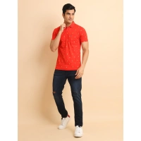Men's Casual Cotton Printed Polo Neck Half Sleeve T-Shirt (Red) - 2XL