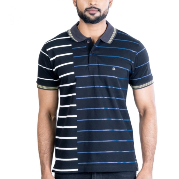 Men's Casual Cotton Printed Polo Neck Half Sleeve T-Shirt (Black) - M