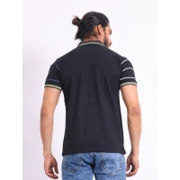Men's Casual Cotton Printed Polo Neck Half Sleeve T-Shirt (Black) - M