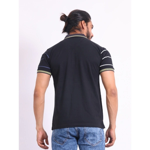 Men's Casual Cotton Printed Polo Neck Half Sleeve T-Shirt (Black) - M