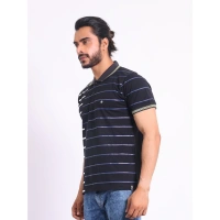 Men's Casual Cotton Printed Polo Neck Half Sleeve T-Shirt (Black) - M