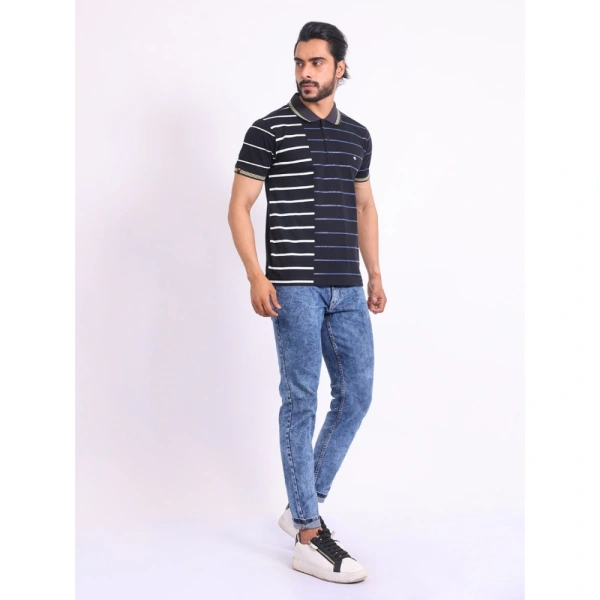 Men's Casual Cotton Printed Polo Neck Half Sleeve T-Shirt (Black) - M