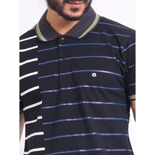 Men's Casual Cotton Printed Polo Neck Half Sleeve T-Shirt (Black) - M