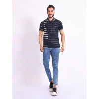 Men's Casual Cotton Printed Polo Neck Half Sleeve T-Shirt (Black) - M