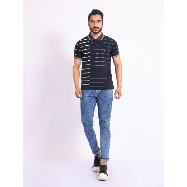 Men's Casual Cotton Printed Polo Neck Half Sleeve T-Shirt (Black) - M