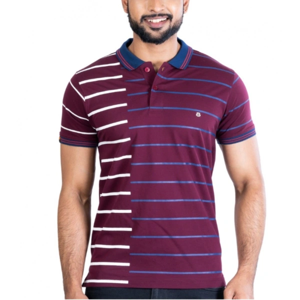 Men's Casual Cotton Printed Polo Neck Half Sleeve T-Shirt (Purple) - M