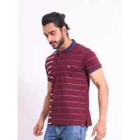 Men's Casual Cotton Printed Polo Neck Half Sleeve T-Shirt (Purple) - M