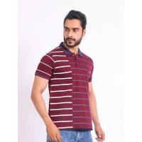 Men's Casual Cotton Printed Polo Neck Half Sleeve T-Shirt (Purple) - M