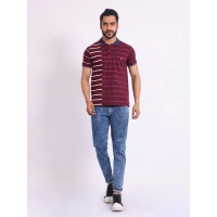 Men's Casual Cotton Printed Polo Neck Half Sleeve T-Shirt (Purple) - M