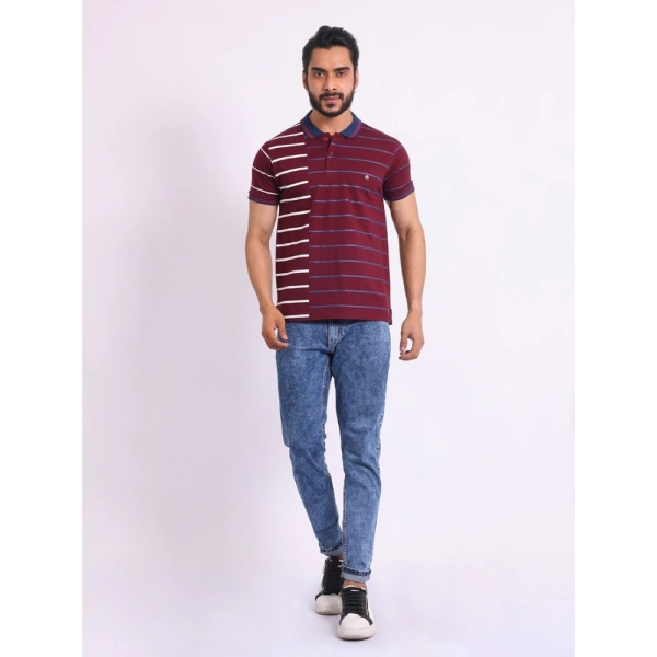 Men's Casual Cotton Printed Polo Neck Half Sleeve T-Shirt (Purple) - M
