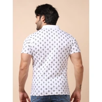 Men's Casual Cotton Printed Polo Neck Half Sleeve T-Shirt (White) - 2XL