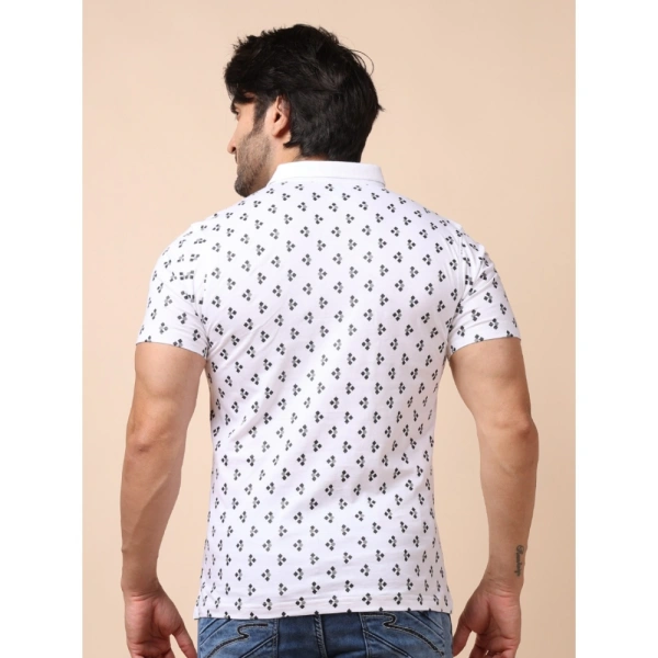 Men's Casual Cotton Printed Polo Neck Half Sleeve T-Shirt (White) - 2XL