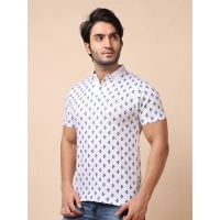 Men's Casual Cotton Printed Polo Neck Half Sleeve T-Shirt (White) - 2XL