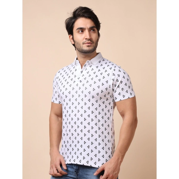 Men's Casual Cotton Printed Polo Neck Half Sleeve T-Shirt (White) - 2XL