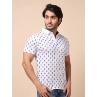 Men's Casual Cotton Printed Polo Neck Half Sleeve T-Shirt (White) - 2XL
