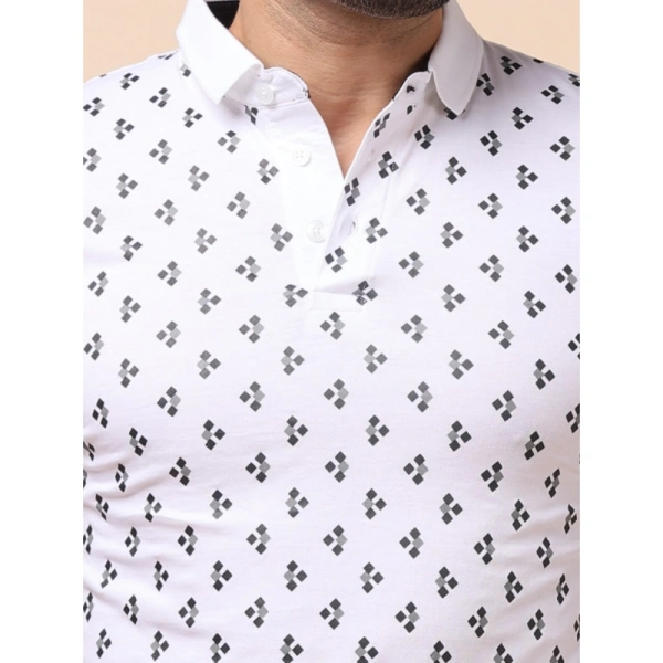 Men's Casual Cotton Printed Polo Neck Half Sleeve T-Shirt (White) - 2XL