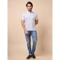 Men's Casual Cotton Printed Polo Neck Half Sleeve T-Shirt (White) - 2XL