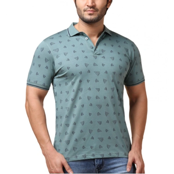 Men's Casual Cotton Printed Polo Neck Half Sleeve T-Shirt (Grey) - M