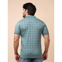 Men's Casual Cotton Printed Polo Neck Half Sleeve T-Shirt (Grey) - M
