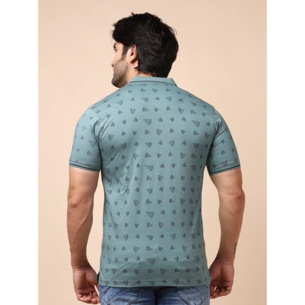 Men's Casual Cotton Printed Polo Neck Half Sleeve T-Shirt (Grey) - M