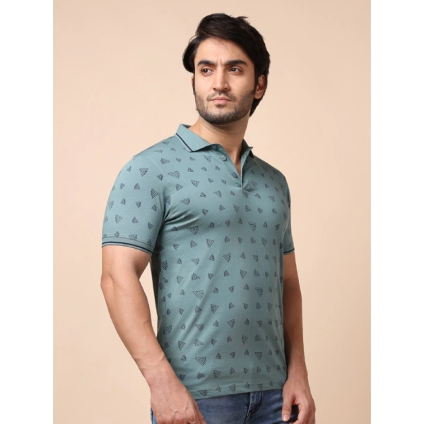 Men's Casual Cotton Printed Polo Neck Half Sleeve T-Shirt (Grey) - M