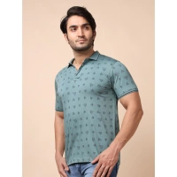 Men's Casual Cotton Printed Polo Neck Half Sleeve T-Shirt (Grey) - M