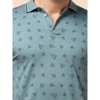 Men's Casual Cotton Printed Polo Neck Half Sleeve T-Shirt (Grey) - M