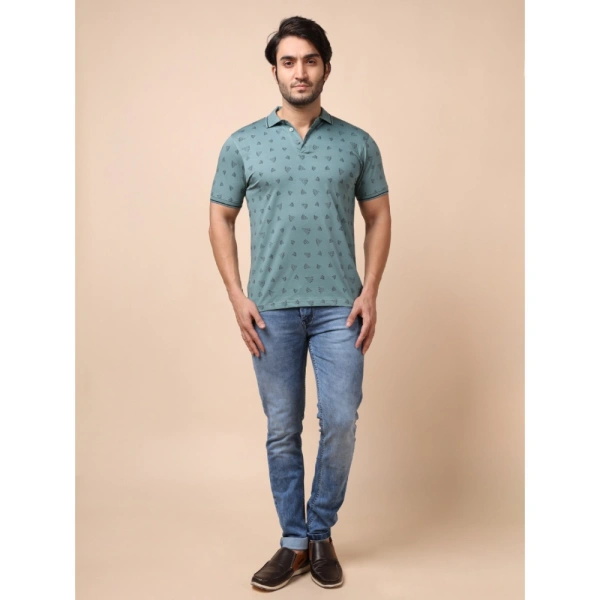 Men's Casual Cotton Printed Polo Neck Half Sleeve T-Shirt (Grey) - M