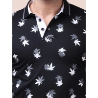 Men's Casual Cotton Printed Polo Neck Half Sleeve T-Shirt (Black) - M