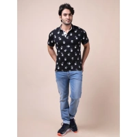 Men's Casual Cotton Printed Polo Neck Half Sleeve T-Shirt (Black) - M