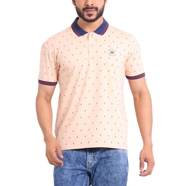 Men's Casual Cotton Printed Polo Neck Half Sleeve T-Shirt (Peach) - M