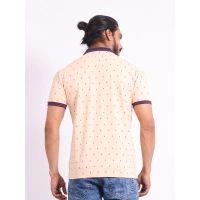 Men's Casual Cotton Printed Polo Neck Half Sleeve T-Shirt (Peach) - M