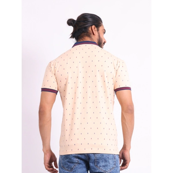 Men's Casual Cotton Printed Polo Neck Half Sleeve T-Shirt (Peach) - M
