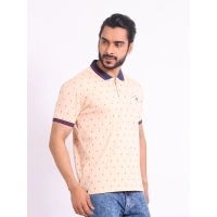 Men's Casual Cotton Printed Polo Neck Half Sleeve T-Shirt (Peach) - M