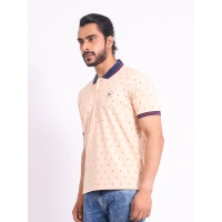 Men's Casual Cotton Printed Polo Neck Half Sleeve T-Shirt (Peach) - M