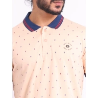 Men's Casual Cotton Printed Polo Neck Half Sleeve T-Shirt (Peach) - M