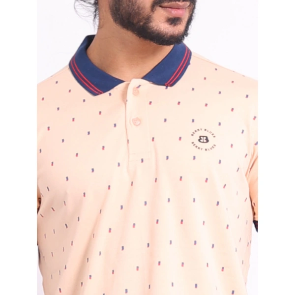 Men's Casual Cotton Printed Polo Neck Half Sleeve T-Shirt (Peach) - M