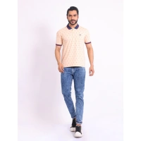 Men's Casual Cotton Printed Polo Neck Half Sleeve T-Shirt (Peach) - M