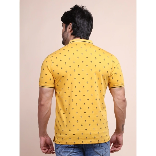 Men's Casual Cotton Printed Polo Neck Half Sleeve T-Shirt (Mustard) - M