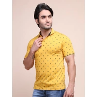 Men's Casual Cotton Printed Polo Neck Half Sleeve T-Shirt (Mustard) - M