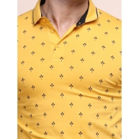 Men's Casual Cotton Printed Polo Neck Half Sleeve T-Shirt (Mustard) - M
